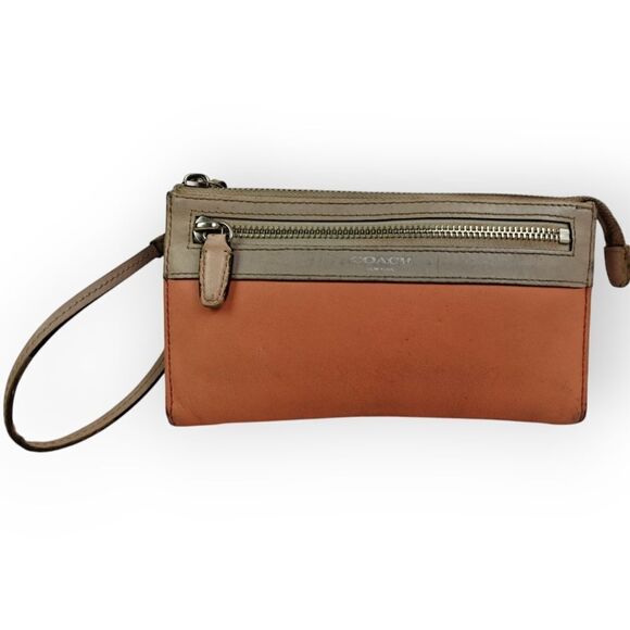 Coach Colorblock Orange and Grey Wristlet with Callouts - Picture 6 of 10